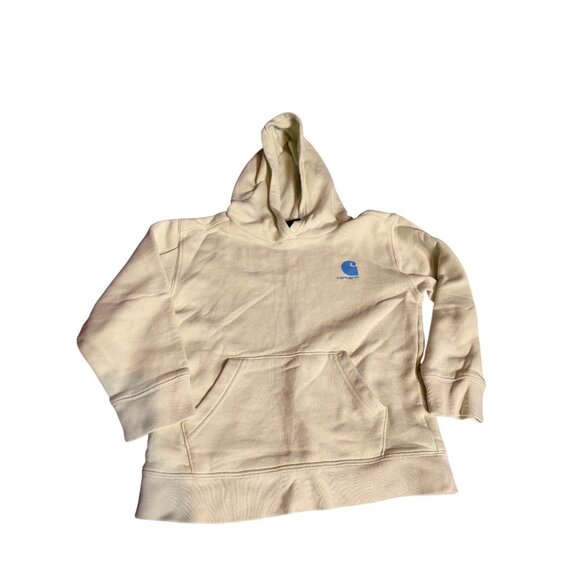 Carhartt Youth SZ 7 Yellow Hooded Sweatshirt With Blue Logo Graphic - Picture 8 of 10